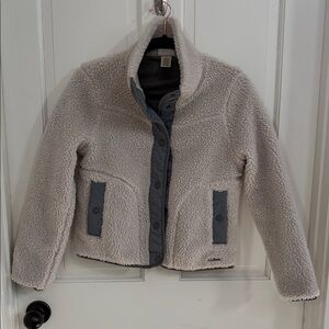 L.L. Bean Cream Sherpa Jacket with Gray Details